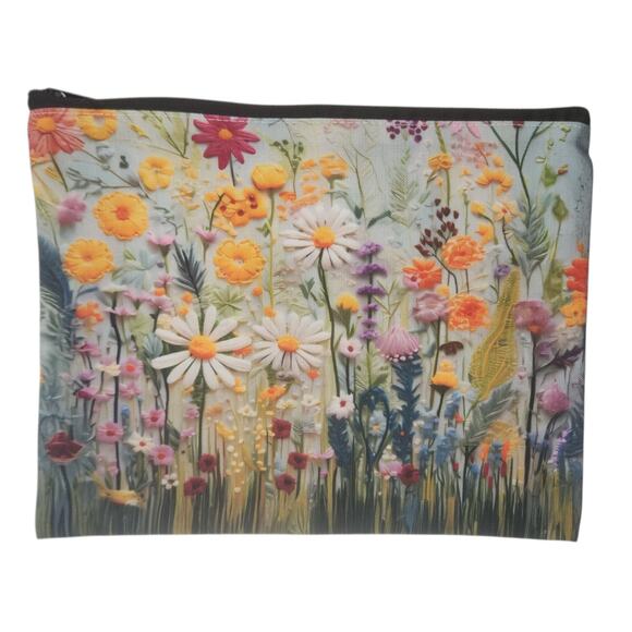 Daisy Floral Cosmetic Bag 7x8 -  Multi-Functional Makeup Pouch - Picture 3 of 9